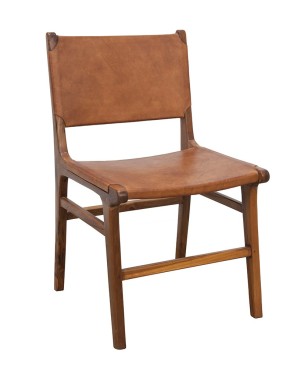Krzesło z gładką skórą drewno teku